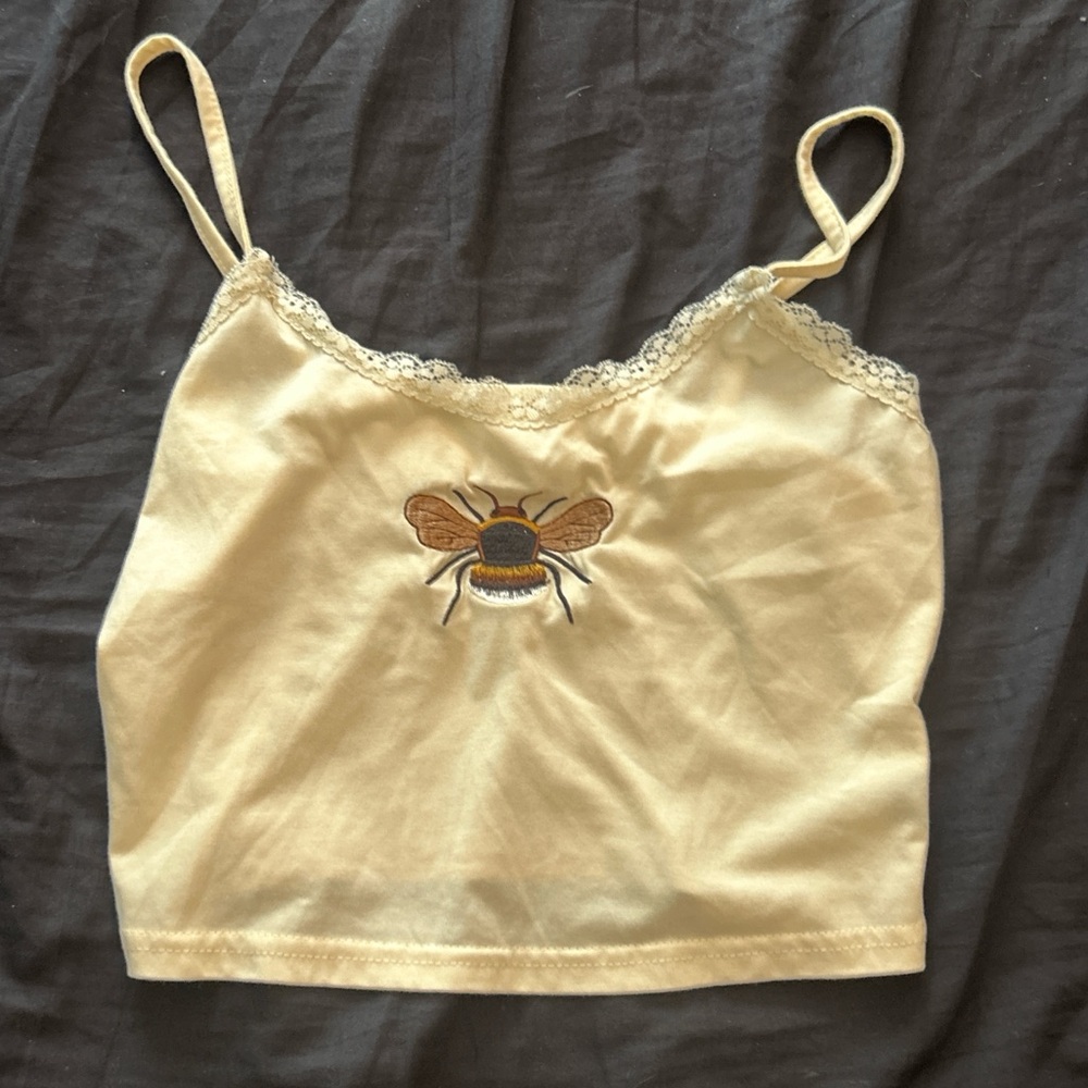 SHEIN Yellow Tank Top with Bee Embroidery